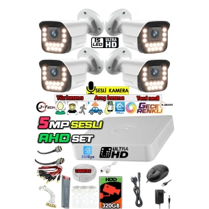 J-TECH 5MP Sesli Renkli Gece Görüşlü 4 Lü Akıllı Güvenlik Kamera Seti – Yüz ve Araç Tanıma