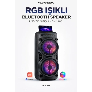 Platoon PL-4665 RGB Işıklı Bluetooth Speaker | USB/SD Girişli | 3x2 İnç