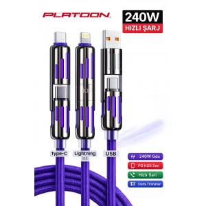 Platoon PL-8933 240W 2in1 Type-C to Type-C / iOS / USB Hızlı Şarj ve Data Kablosu