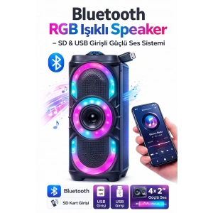 PL-4525 Bluetooth RGB Işıklı Speaker 4x2” – SD & USB Girişli Güçlü Ses Sistemi