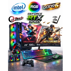 J-TECH RefleX i5 9400 16GB RAM 500HDD+256GB SSD GDDR6 RTX3050 24 Curved Gaming Oyuncu Bilgisayar