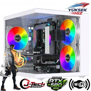 J-TECH Quantum Ryzen5 5500 16GB HDD 500GB+256GB SSD GDDR5 RX580 8GB Oyuncu Bilgisayarı