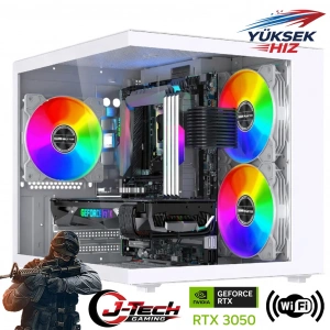 J-TECH Reaper Ryzen5 5500 16GB HDD 500GB+256GB SSD GDDR6 RX3050 Oyuncu Bilgisayarı