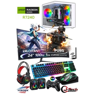 J-TECH Blood i5 3470 16GB RAM 256GB SSD GDDR5 R7240 4GB 24 Curved Akvaryum Gaming Oyuncu Bilgisayarı