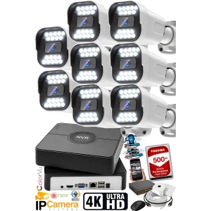 J-TECH 5MP Sesli 1818 iP Renkli Gece Görüşlü 8 Li 500GB Akıllı Güvenlik Kamera Seti – Yüz ve Araç Tanıma