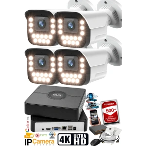 J-TECH 5MP IP Sesli Renkli Gece Görüşlü 4 Lü Akıllı Güvenlik Kamera Seti – Yüz ve Araç Tanıma