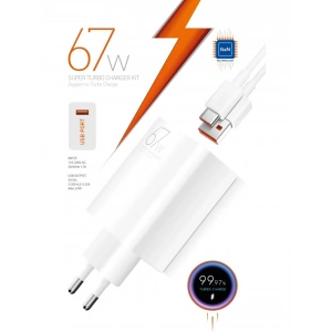 Powerway M67S Set Süper Turbo 67W Hızlı Şarj Adaptörü Gan Teknoloji USB Şarj Başlığı Ekstra Kablolu