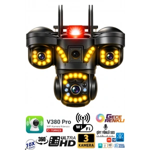 V380 PRO 3 Kamera 10X Zoom 4K PTZ IP Sesli Sirenli WiFi Akıllı Güvenlik Kamera ( 3+3+3 MP )