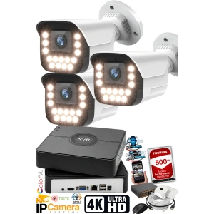 J-TECH 5MP Sesli 3 Lü 9090 iP Renkli Gece Görüşlü 500GB Akıllı Güvenlik Kamera Seti – Yüz ve Araç Tanıma