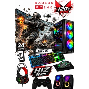 J-TECH Dream i5-3470 3.60GHz 16GB RAM 256GB SSD GDDR5 R7240 4GB 24 Curved Gaming Oyuncu Bilgisayarı