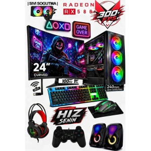 J-TECH Ryze Ryzen 5 5500 | 32GB RAM | 512GB SSD | RX580 8GB | 24 Curved | Sıvı Soğutma Oyuncu Bilgisayar