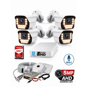 J-TECH 5MP Sesli 3080 Renkli Gece Görüşlü 4 Lü 500GB Akıllı Güvenlik Kamera Seti – Yüz ve Araç Tanıma