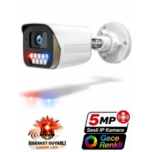 J-TECH JT-112 5MP PoE Sesli IP Bullet Metal Güvenlik Kamerası Haraket Duyarlı Çakar LED