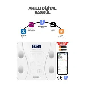 CONCORD C-W01 Akıllı Bluetooth Baskül Beyaz