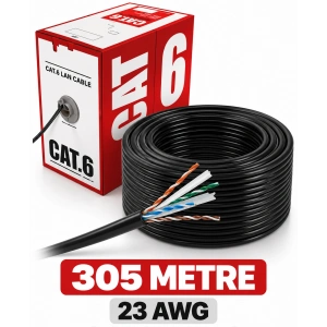 CAT6 305 Metre 23AWG Siyah Ethernet LAN Ağ Kablosu