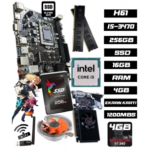 B12751  i5 3470 16GB RAM 256GB SSD R7240 4GB H61 1200Mbps WiFi CPU Fan Bundle Anakart Komple SET