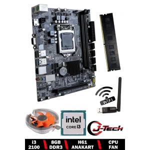 CoreX i3 2100 3.10GHz 8GB RAM H61 WiFi CPU Fan Bundle Anakart Komple SET
