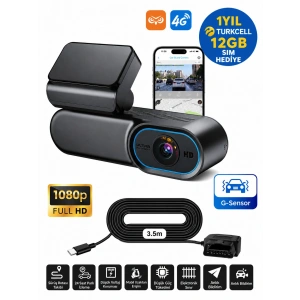 Hotkam 4G Araç İçi Kamera Google Maps GPS Takip 1080P + Turkcell 12GB SIM Hediye -1 Yıl