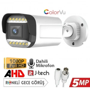 J-TECH 3070 5MP 12 LED SONY LENS DAHİLİ Sesli Gece Renkli Warm Light 1080P AHD Güvenlik Kamera