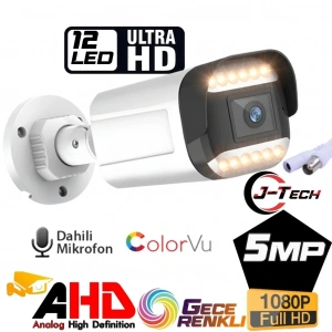 J-TECH 3070 5MP 12 LED SONY LENS DAHİLİ Sesli Gece Renkli Warm Light 1080P AHD Güvenlik Kamera