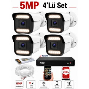 J-TECH 5MP 7070 Renkli Gece Görüşlü 4 Lü 250GB Akıllı Güvenlik Kamera Seti – Yüz ve Araç Tanıma