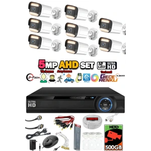 J-TECH 5MP 7070 Renkli Gece Görüşlü 8 Li Akıllı Güvenlik Kamera Seti – Yüz ve Araç Tanıma