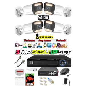 J-TECH 5MP IP Sesli Renkli Gece Görüşlü 4 Lü Akıllı Güvenlik Kamera Seti – Yüz ve Araç Tanıma
