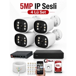 J-TECH 5MP Sesli 4 Lü 6066 iP Renkli Gece Görüşlü 500GB Akıllı Güvenlik Kamera Seti – Yüz ve Araç Tanıma