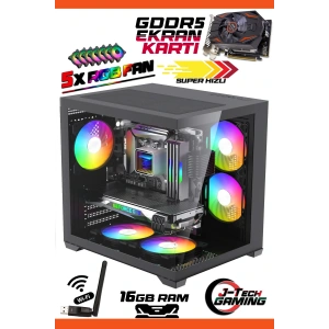 J-TECH G399 i5 3470 16GB 256GB SSD GDDR5 R7240 4GB Oyuncu Akvaryum Cube Gaming Masaüstü Bilgisayar