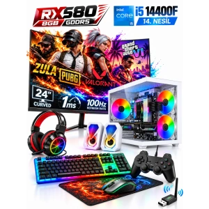 J-TECH Intel Core i5-14400F 14. Nesil 16GB 512GB SSD 8G – RX580 GDDR5 24 Gaming Oyuncu Bilgisayarı — V1183