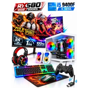 J-TECH Intel Core i5-9400F 16GB 512GB SSD 8G – RX580 GDDR5 24 Gaming Oyuncu Bilgisayarı — V1184