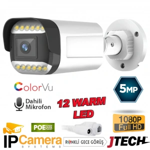 J-TECH JT-9070 5MP SESLİ IP Bullet 12 LED PoE 3.6MM Network Kamera Gece-Gündüz Renkli Görüntü