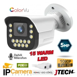 J-TECH JT-9090 5MP SESLİ IP Bullet 15 LED PoE 3.6MM Network Kamera Gece-Gündüz Renkli Görüntü