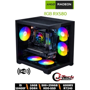 J-TECH Quantum Ryzen5 5500 16GB HDD 500GB+256GB SSD GDDR5 RX580 8GB Oyuncu Bilgisayarı