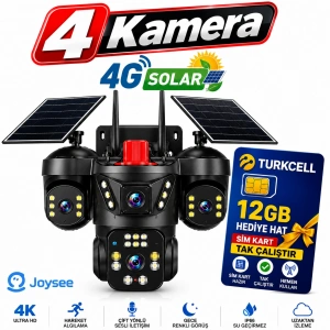 Joysee S4 12MP 4 Kameralı 4G Solar Sim Kartlı PTZ IP Sesli Akıllı Güvenlik Kamera + 12GB SIM Kart Hediye