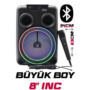 Platoon PL-8106 BT USB SD AUX 8 İNÇ Mikrofonlu Anfi Yüksek SES Taşınabilir RGB Işıklı Hoparlör