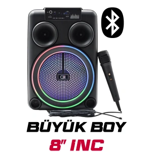 Platoon PL-8106 BT USB SD AUX 8 İNÇ Mikrofonlu Anfi Yüksek SES Taşınabilir RGB Işıklı Hoparlör
