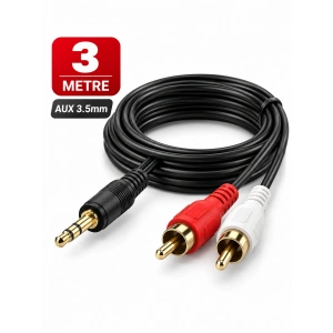 Platoon PL-8561 3 Metre RCA AUX 3.5mm Ses Kablosu – Stereo Ses Sistemi Bağlantı Kablosu