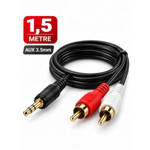 Platoon PL-8581 1.5 Metre RCA AUX 3.5mm Ses Kablosu – Stereo Ses Sistemi Bağlantı Kablosu
