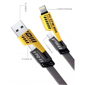 Platoon PL-8916 PD 27W Max Hızlı Şarj Kablosu USB-A – Type-C / Lightning 65W Örgülü