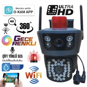 WBP-346 O-KAM PRO APP 4MP Çift Kamera Sirenli PTZ Kablosuz Wifi IP Sesli Kamera