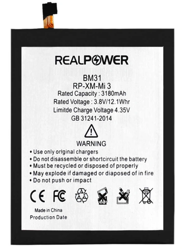 RealPower Xiaomi Uyumlu Mi 3 Batarya 3180mah