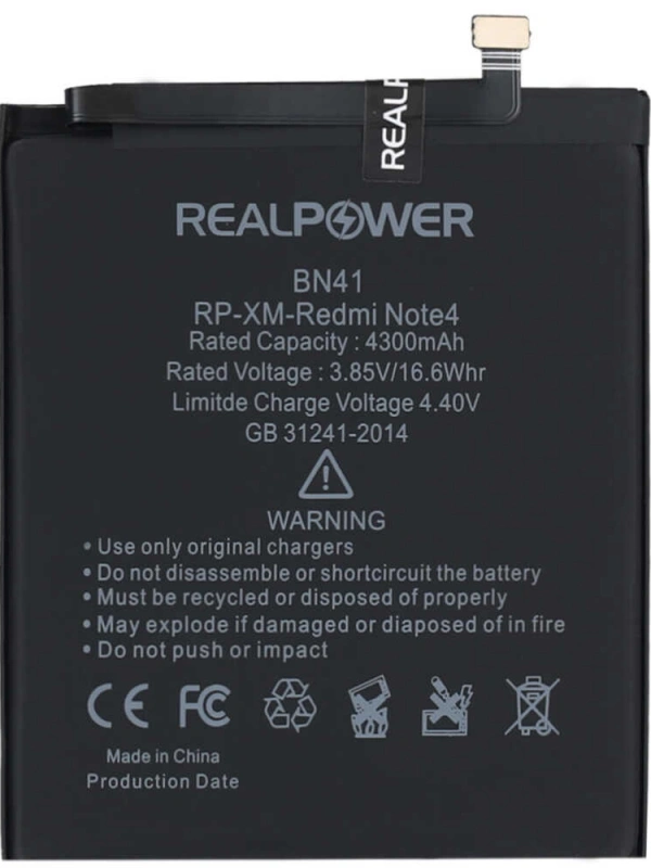 RealPower Xiaomi Uyumlu Redmi Note 4 Batarya 4300mah