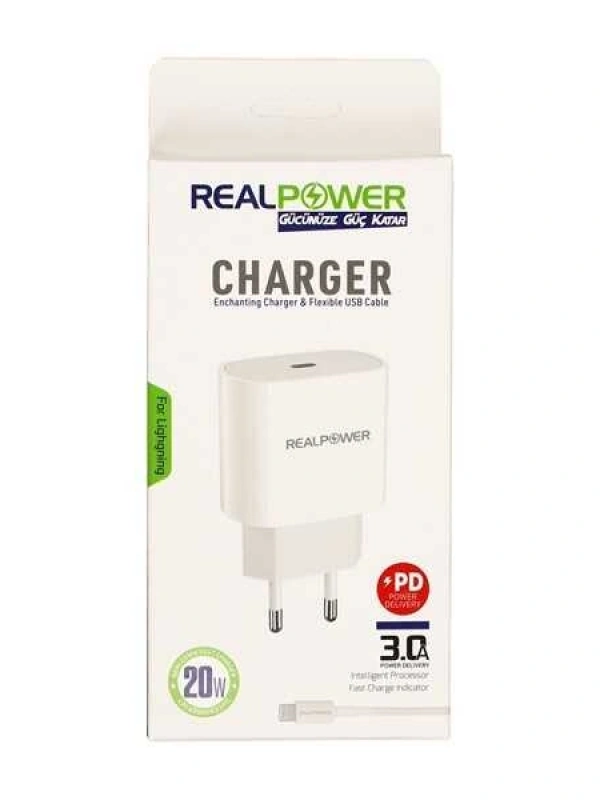 RealPower Apple Uyumlu iPhone 20 W Usb-c Güç Adaptörü Şarj Cihazı Ve Kablo Seti OLD
