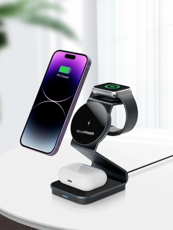 Realpower 3ü 1 Arada Magsafe Siyah Manyetik Kablosuz Şarj Aleti RP-WSB