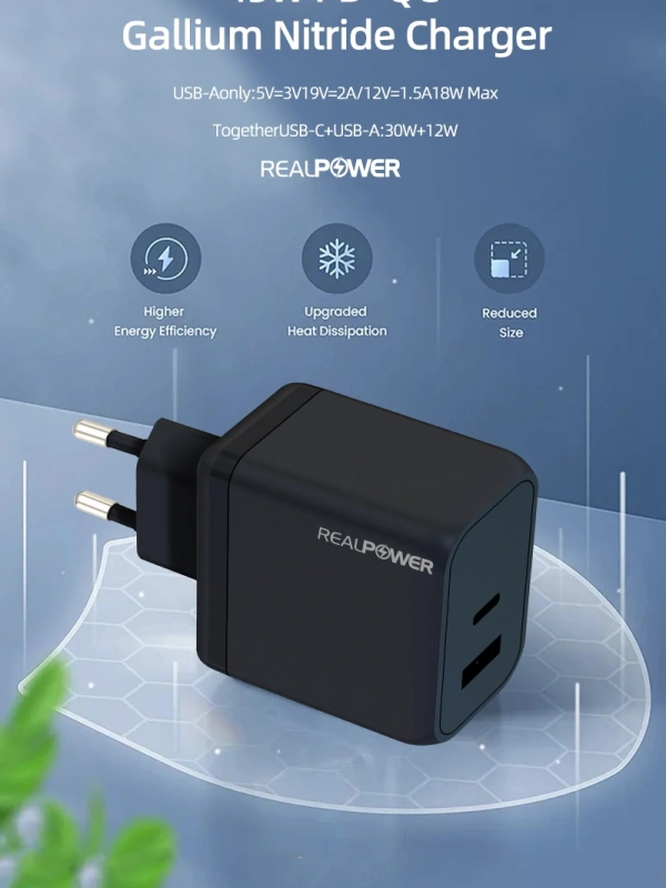 Realpower 45W GAN Beyaz Seyahat Hızlı Şarj Aleti RP-CG45W