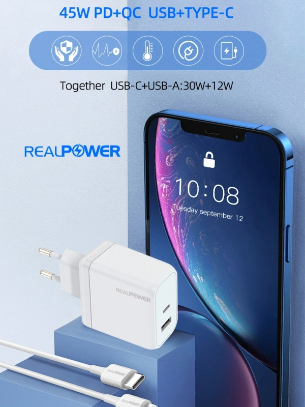 Realpower 45W GAN Siyah Seyahat Hızlı Şarj Aleti RP-CG45B