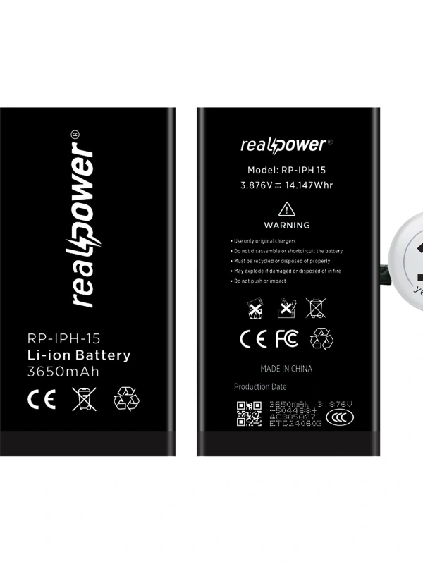 RealPower Apple Uyumlu iPhone 15 Yüksek Kapasiteli Batarya 3650mah