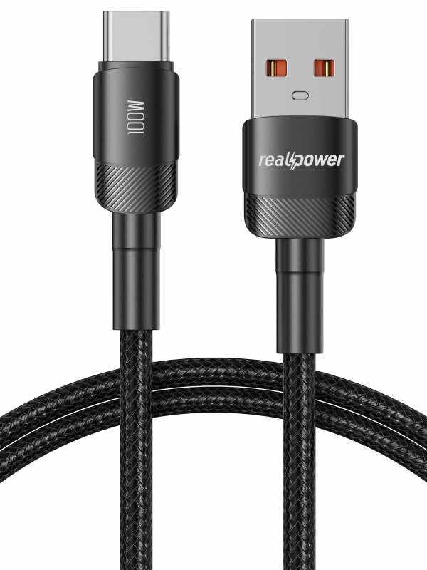 Realpower 100W Usb to Type-c örgülü şarj kablosu siyah (1 m) CA-6AUCBK