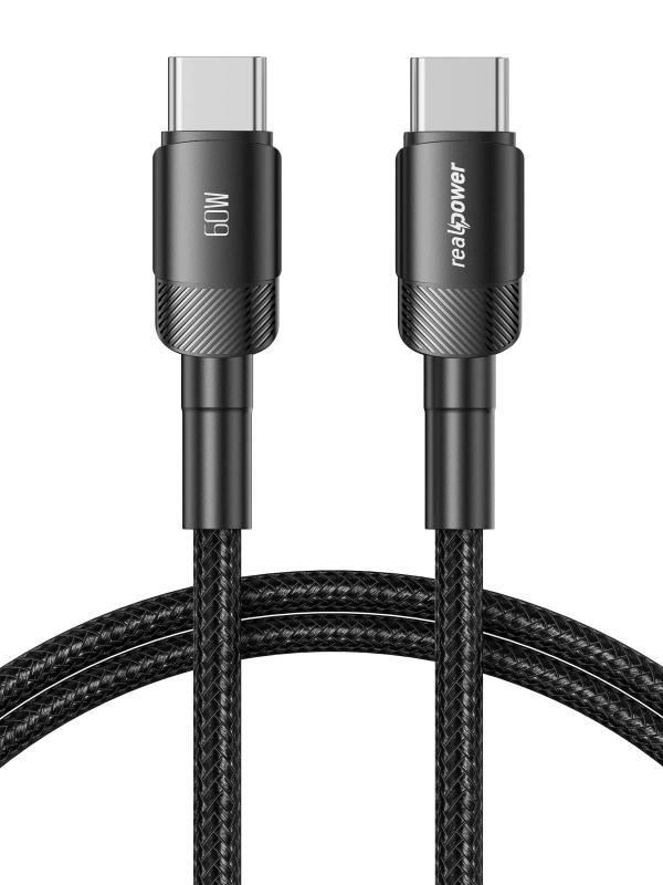 Realpower 60W USB-C - USB-C örgülü Şarj Kablosu siyah (1 m) CA-60WCCBK